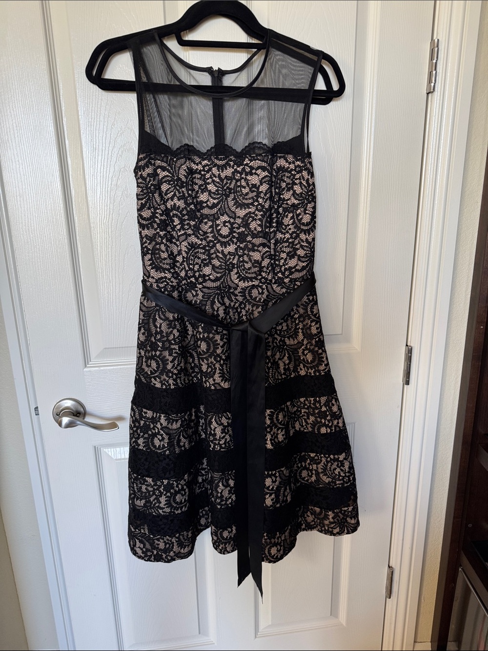 Betsy and Adam’s size 10 Black Lace Dress with Nude Lining